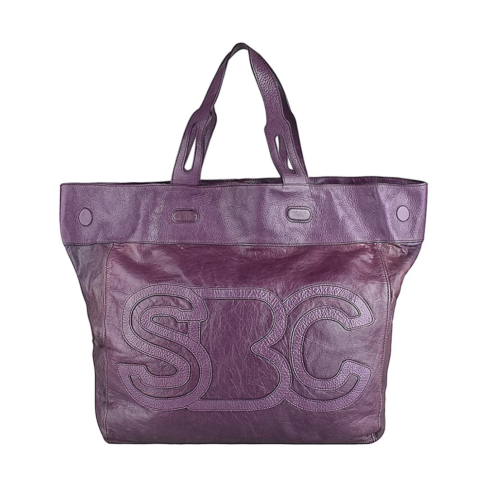 【See by Chloe’】SBC See By Chloe 字母LOGO復古設計牛皮開口式肩背包(展示品/藍莓紫)