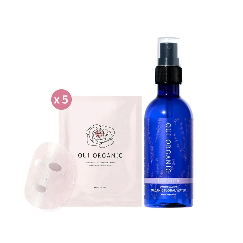 【WeOrganic 唯有機】薰衣草純露精華水膜組(薰衣草純露花水100ml+玫瑰精萃煥顏保濕面膜*5片)