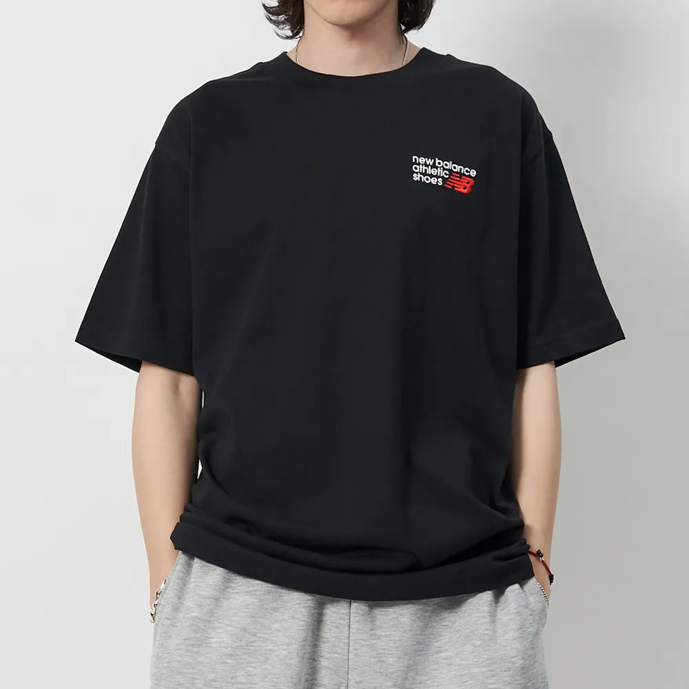 【NEW BALANCE】男款 黑色 美規 刺繡 Logo 棉質 T恤 運動 休閒 短袖 MT41908BK