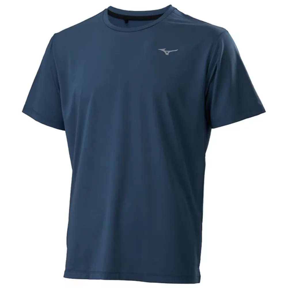 【MIZUNO 美津濃】短袖上衣 男 女 中性 訓練 慢跑 吸濕排汗 藍灰 J2TAD50115
