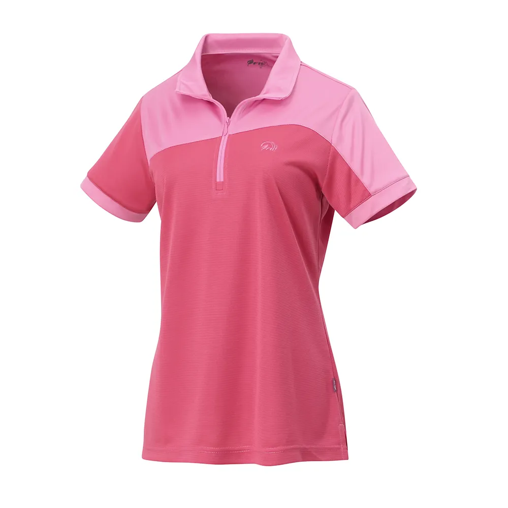 【Fit 維特】女-吸排透氣短袖立領上衣-櫻桃紅 JS2103-16(透氣合身/短袖上衣/運動/休閒/戶外登山)