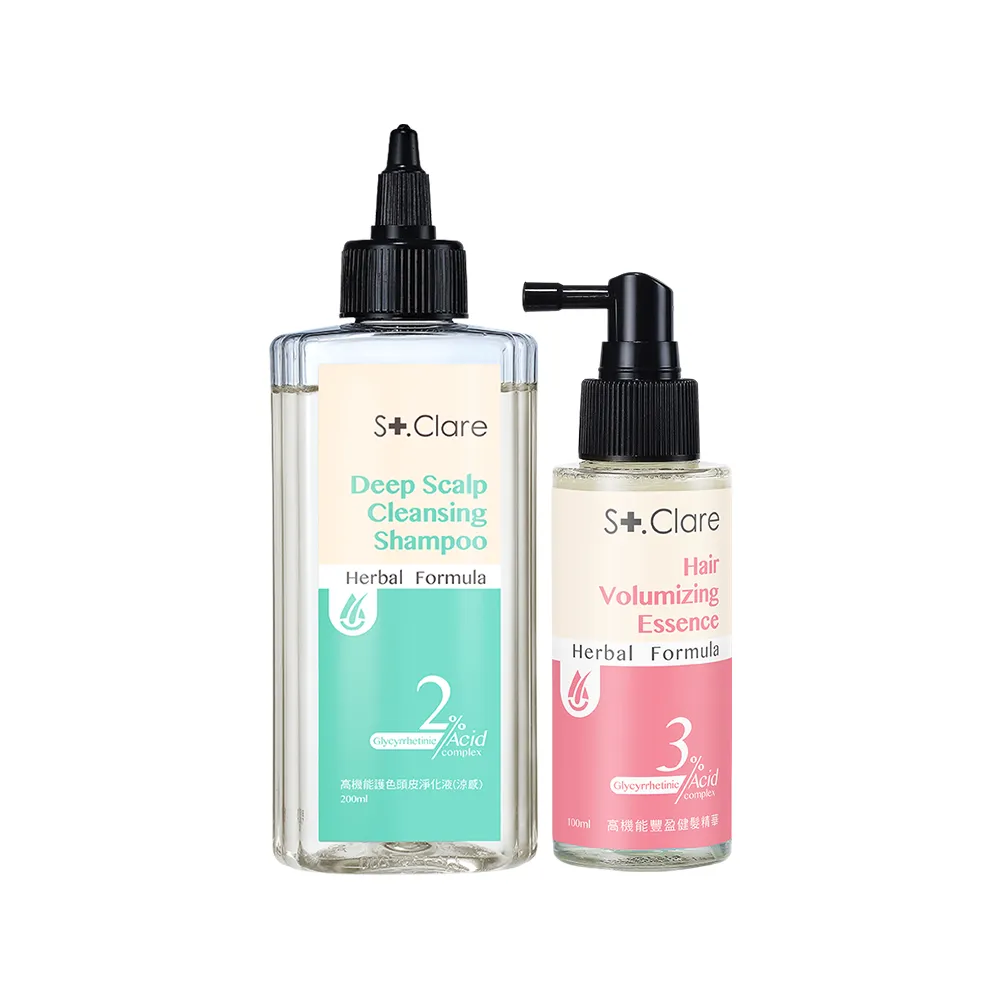 【St.Clare 聖克萊爾】高機能(豐盈健髮精華100ml+涼感護色頭皮淨化液200ml)