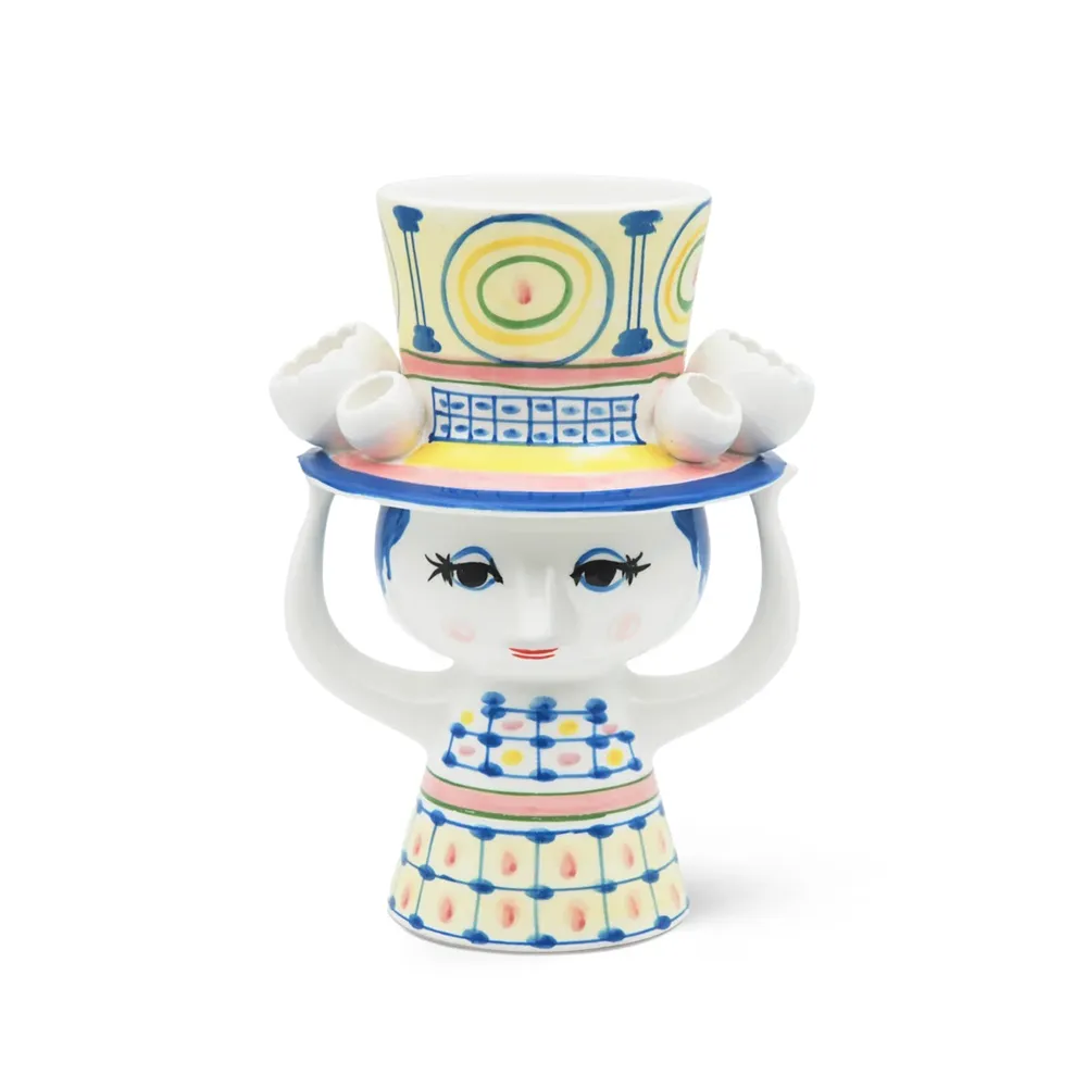 【北歐櫥窗】Bjorn Wiinblad Lady with Hat 帽子女士 手繪花瓶（H 20.5 cm、藍）