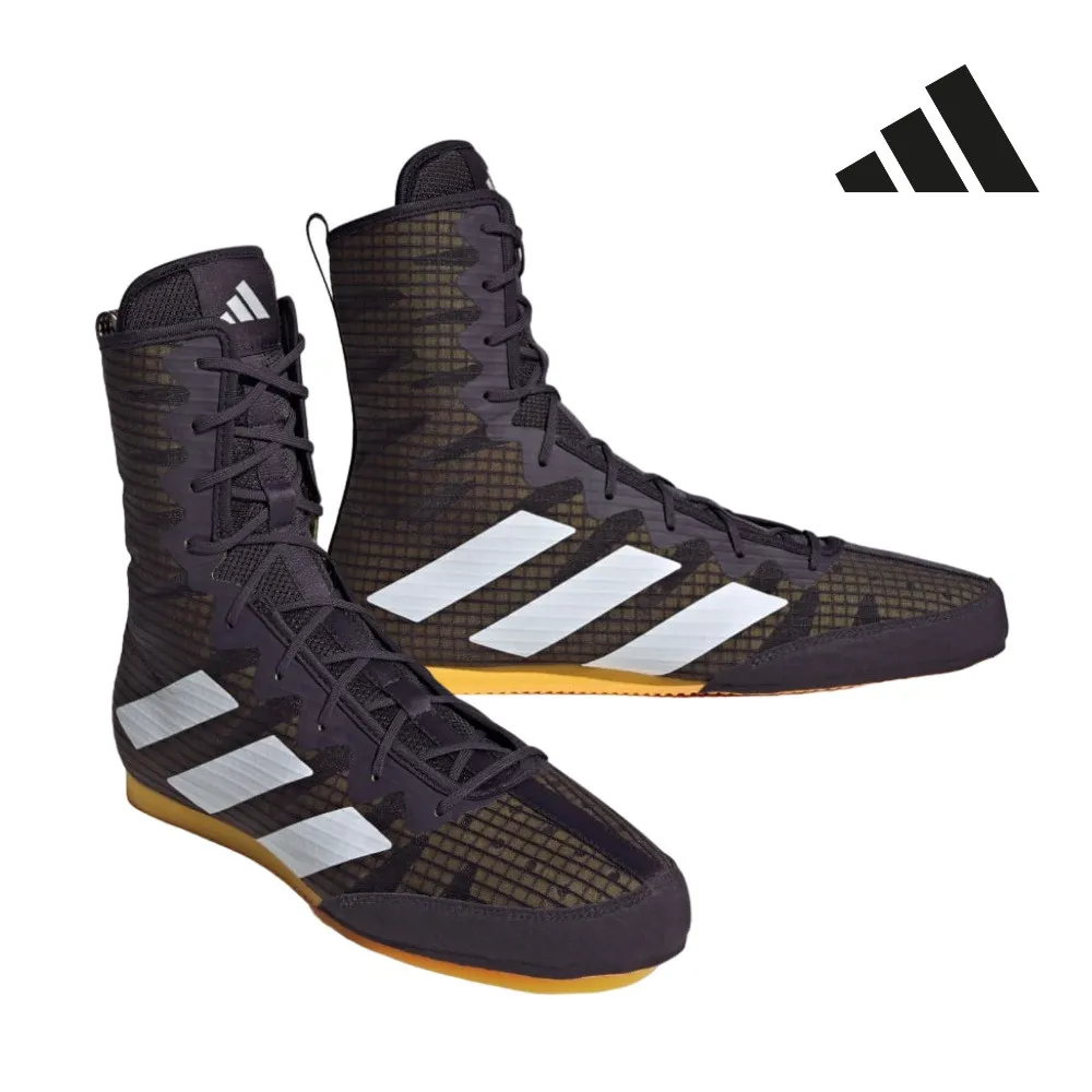 【adidas 愛迪達】男鞋 女鞋 BOX HOG 4 專業拳擊鞋 休閒運動鞋 黑白/黃底(日常穿搭 拳擊 泰拳 自由搏擊)