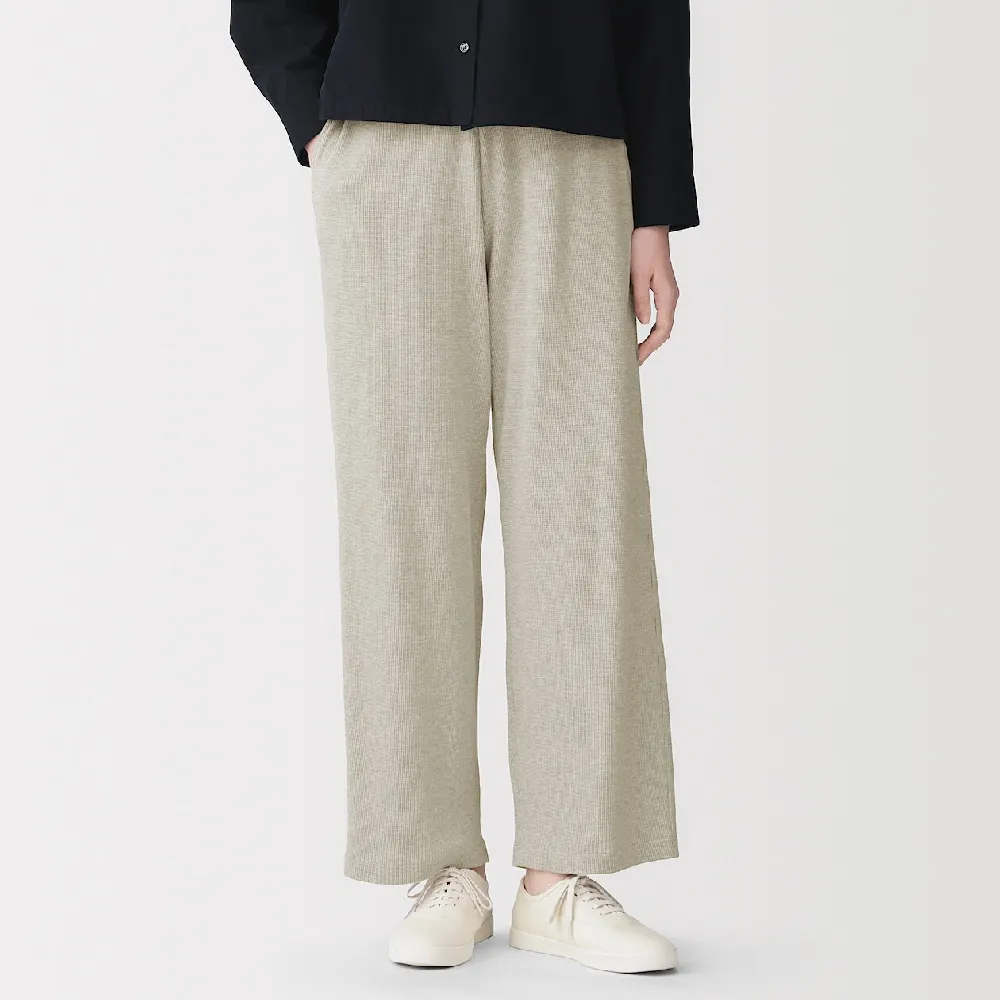 【MUJI 無印良品】女鬆餅紋長褲(墨灰/黑色/粉米/煙燻綠)