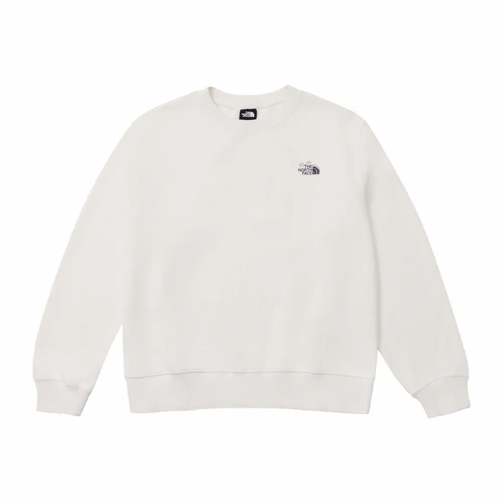 【The North Face】北臉 長袖上衣 女 大學T W HIKE RLX CREW GRAPHIC 米白 NF0A8JM4QLI