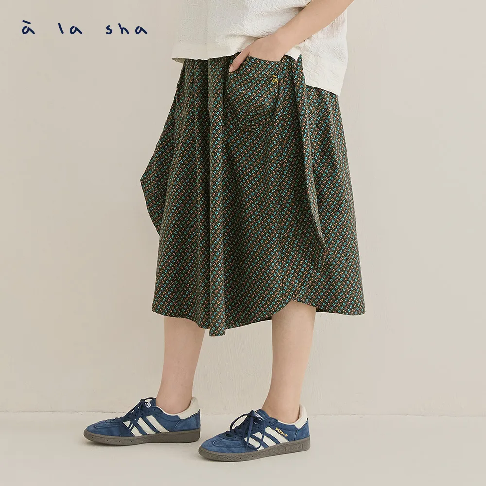 【a la sha】幾何圖案造型剪接褲裙