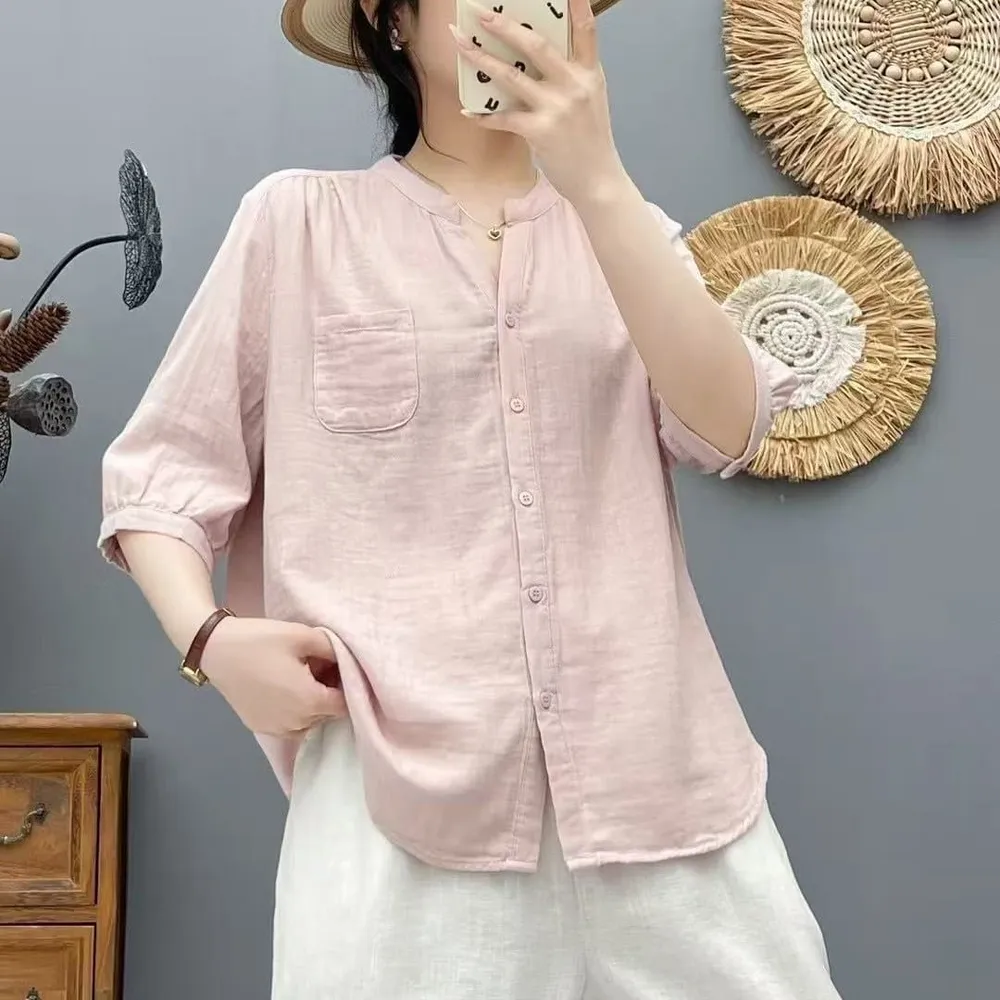 【MU YI YANG 慕衣洋】慵懶V領寬鬆中袖上衣