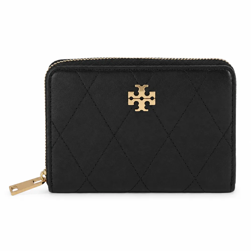 【TORY BURCH】CHARLIE 荔枝紋皮革絎縫拉鍊零錢夾(黑)