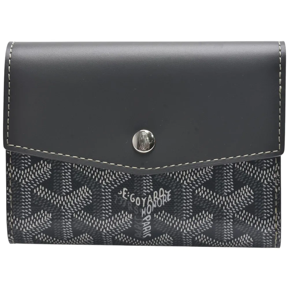 【GOYARD 高雅德】經典Saint Gabriel手工帆布牛皮拼接材質暗釦三折短夾(灰色SAINT GABRIEL-GRAY)