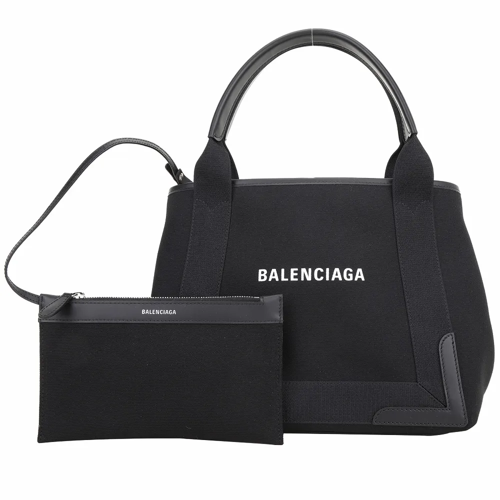 【Balenciaga 巴黎世家】Navy Cabas S 字母帆布手提 肩背托特包-附萬用包 黑色