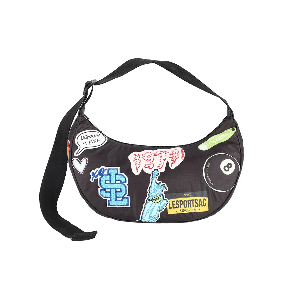 【Lesportsac】Patch Small Adjustable Hobo 小型肩背包 月亮包 手提包 送禮 禮物 推薦(美式拼貼風)