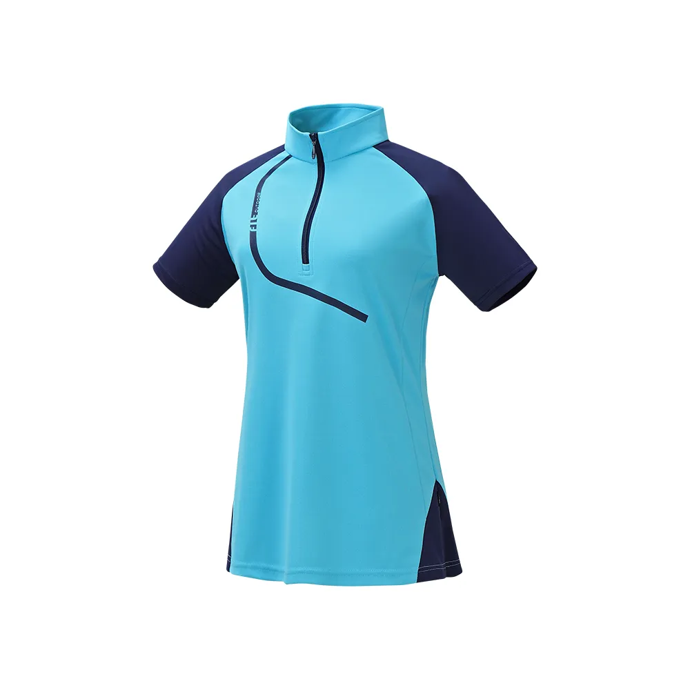 【Fit 維特】女吸排抗uv短袖立領上衣-青綠色-OS2104-43(t恤/女裝/上衣/休閒上衣)
