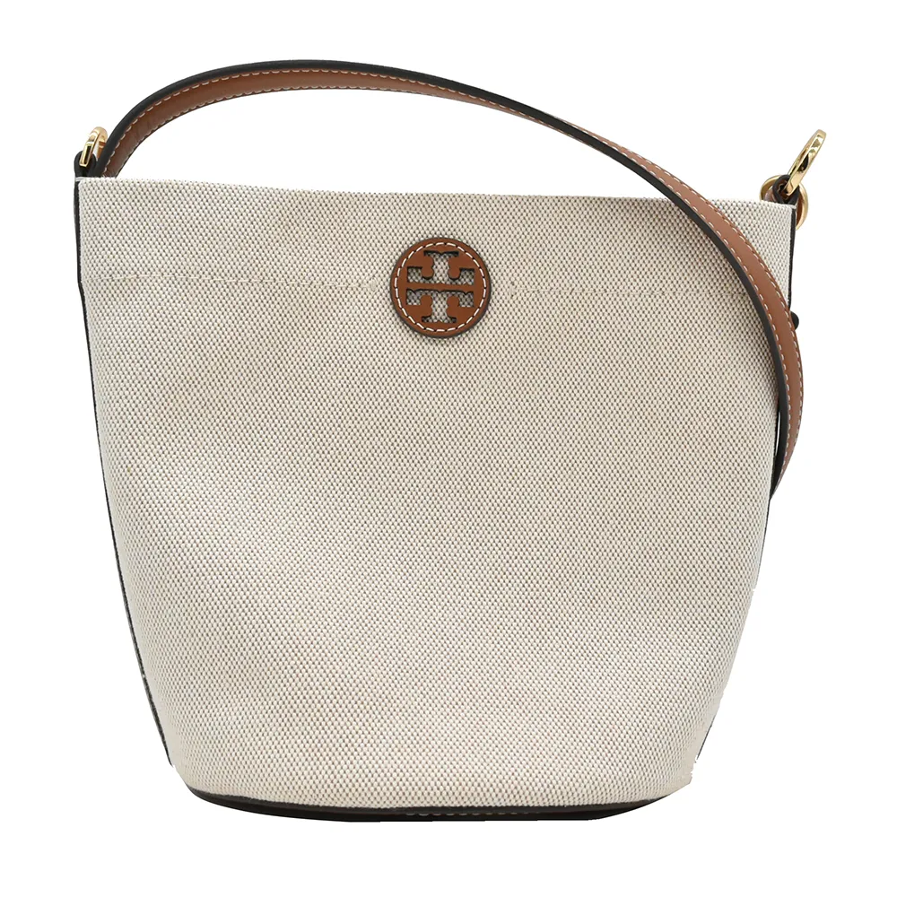 【TORY BURCH】帆布牛皮素面水桶包