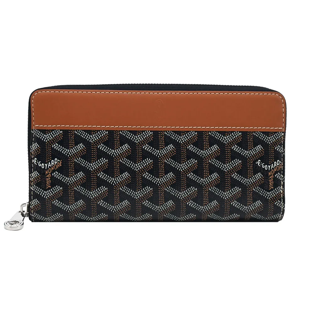 【GOYARD 高雅德】經典拼接塗料帆布ㄇ字拉鍊長夾-黑棕