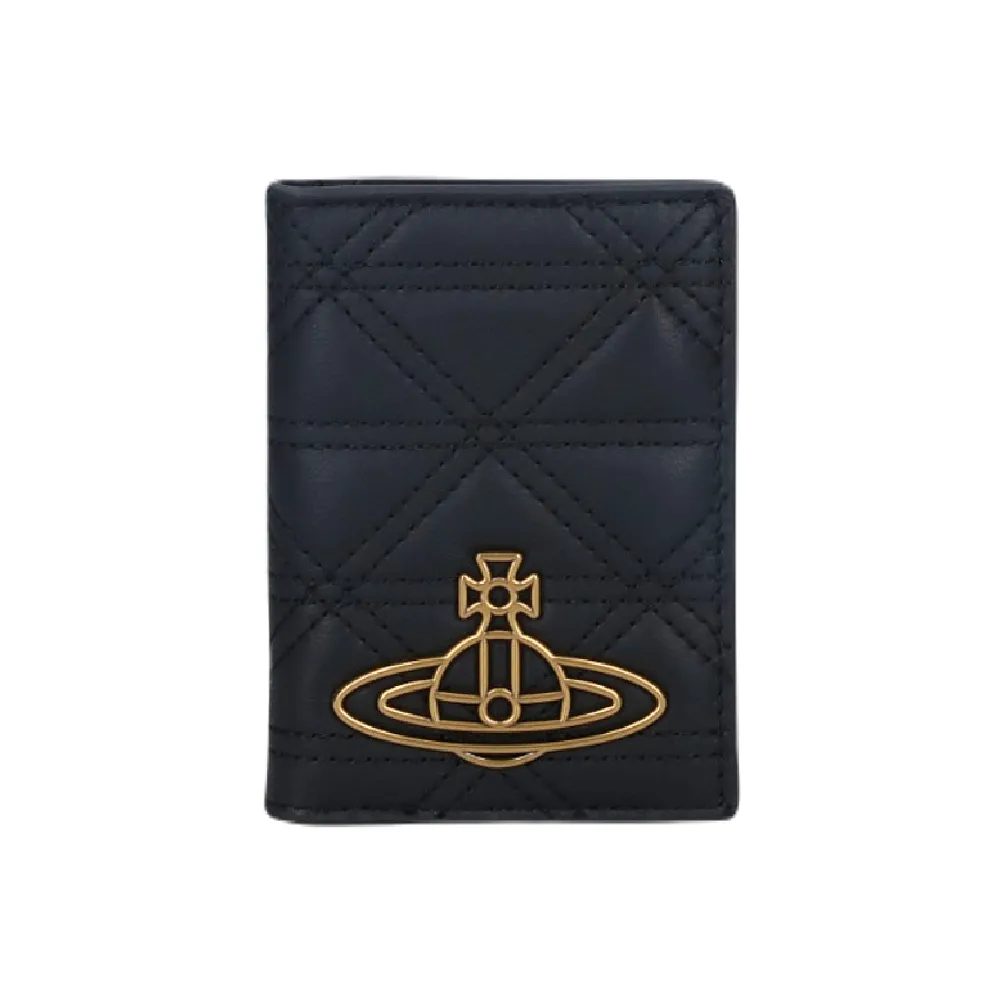 【Vivienne Westwood】品牌LOGO 皮革雙摺卡夾(黑色)