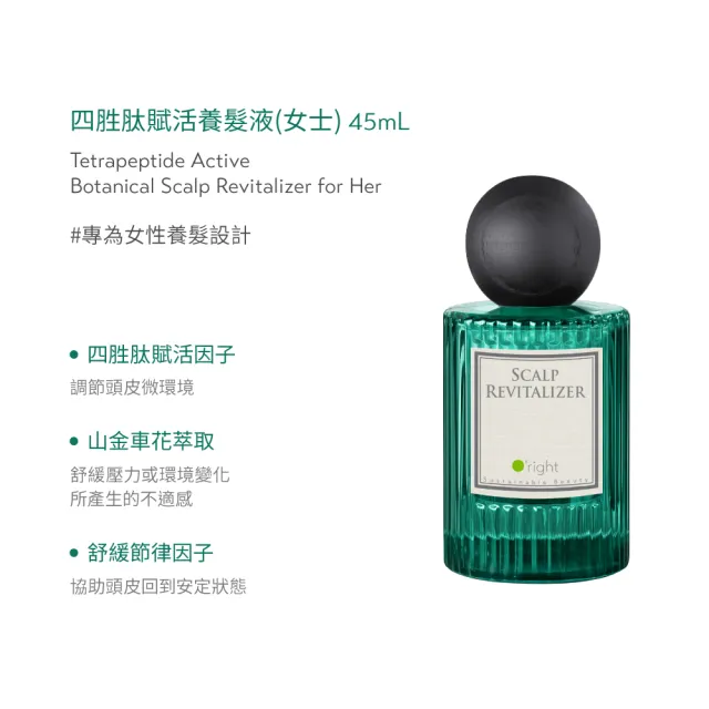 【O’right 歐萊德】四胜肽賦活養髮液45ml(女士/男士 任選)+洗髮精(茶樹/綠茶典藏 任選)250ml