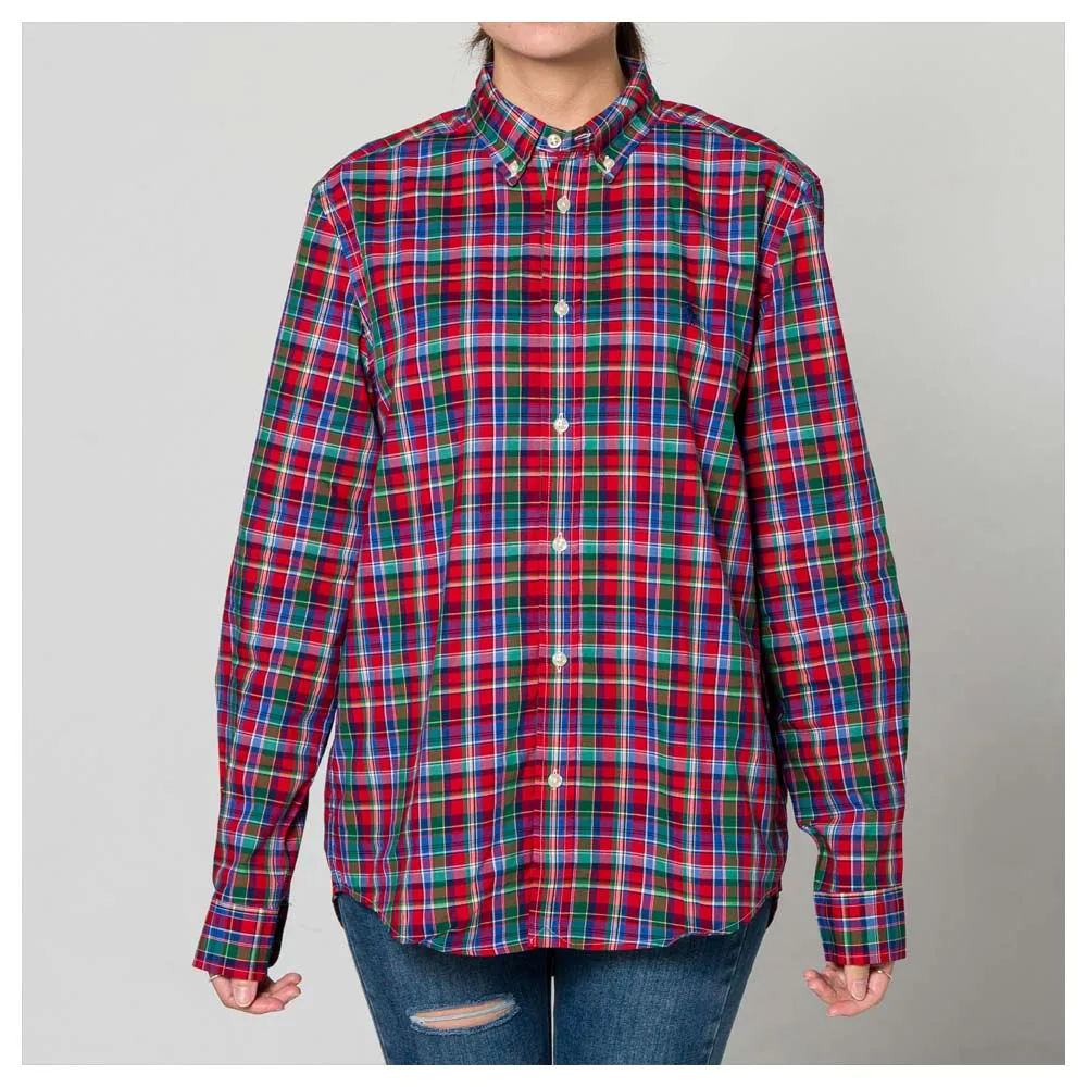 【RALPH LAUREN】小馬logo長袖多色格紋 襯衫(主體紅色)(XL)
