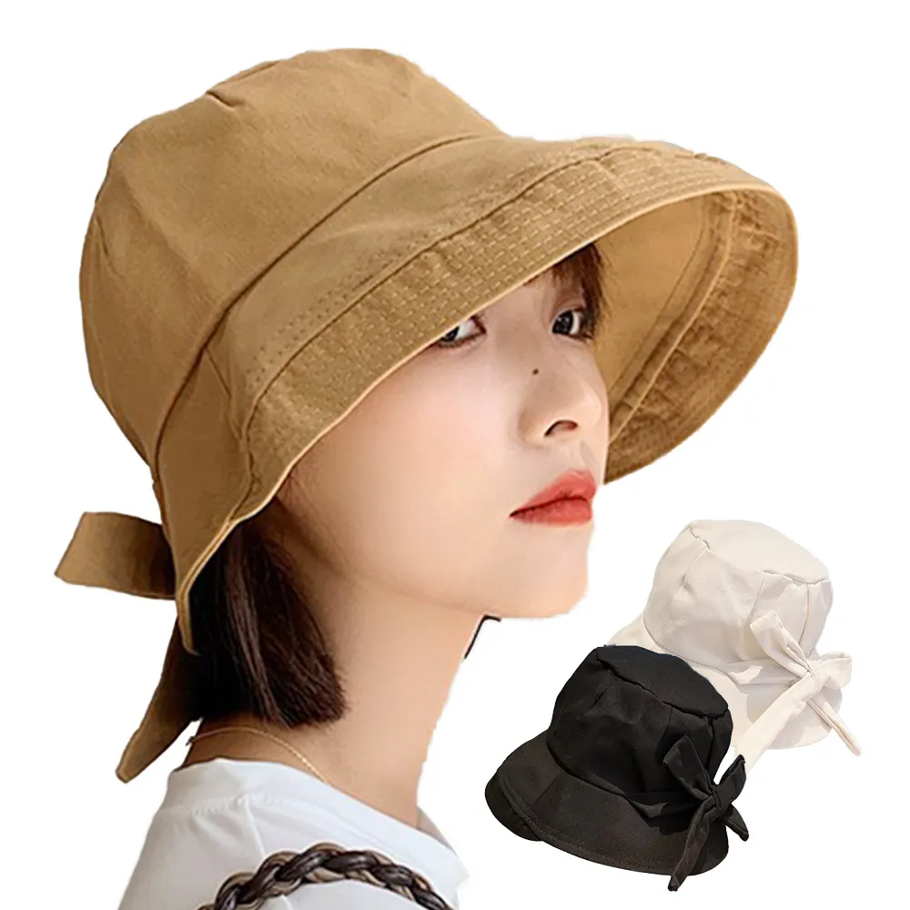 【QIDINA】(買一送一)韓版網紅遮臉蝴蝶結防曬小臉帽 漁夫帽-A X2入(遮陽帽子女 防曬帽 登山帽 鴨舌帽)