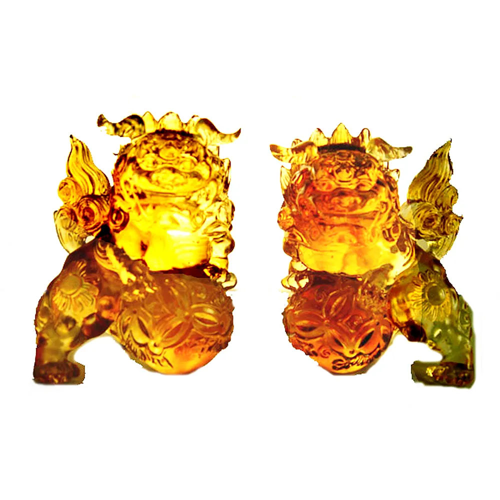 【開運陶源】祥獅獻瑞　(琉璃 招財琥珀色)