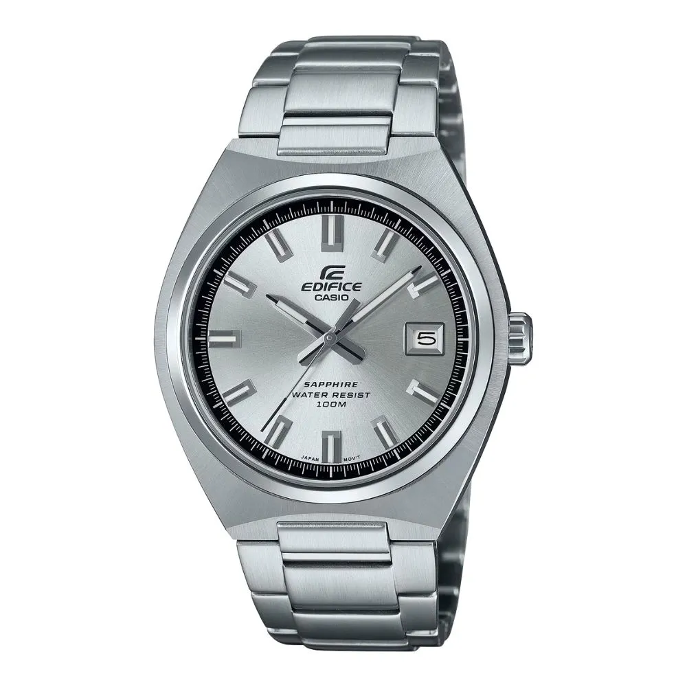 【CASIO 卡西歐】EDIFICE 纖薄簡約 藍寶石水晶玻璃 亮銀白 日期顯示窗 EFB-109D-7A_38.5mm