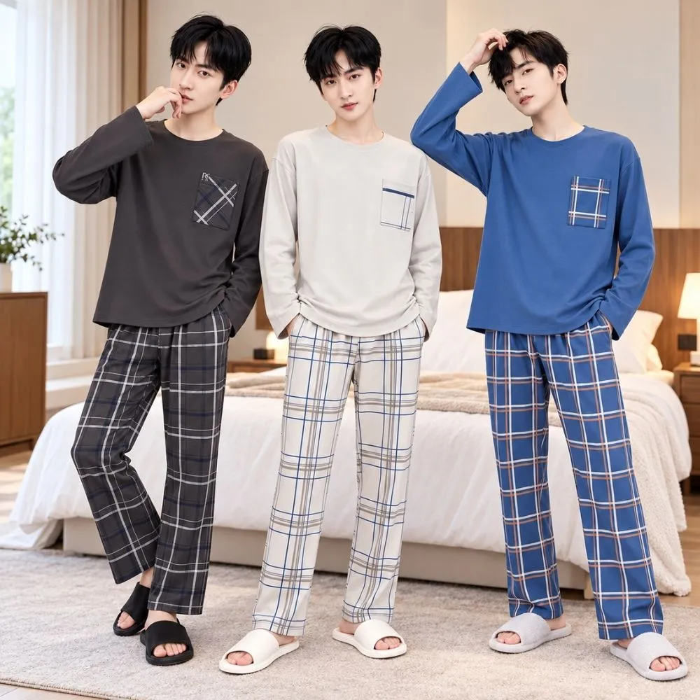 【NEW FORCE】舒簡品味男士長袖居家套裝-2款可選(長袖睡衣/居家套裝/男生睡衣/秋冬睡衣/睡衣)