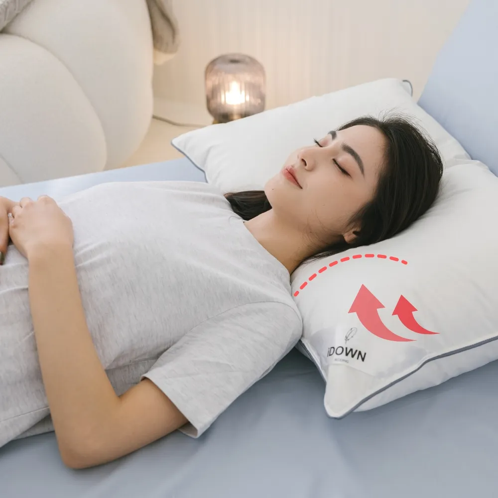 【iDOWN BEDDING】灰條舒適羽毛枕 1 入組(屬於中低枕、躺起來硬實感)
