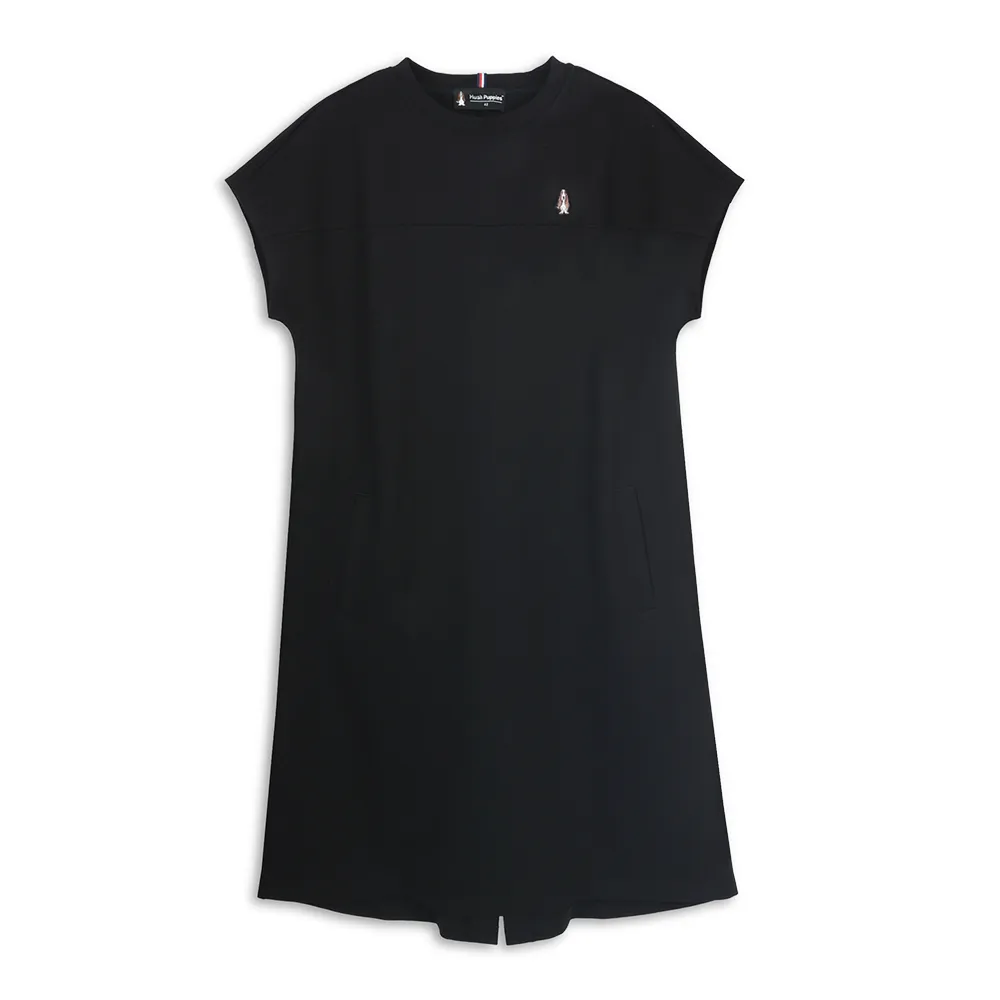 【Hush Puppies】女裝 洋裝 素色刺繡小狗寬鬆版休閒洋裝 (黑色 / 64215102)