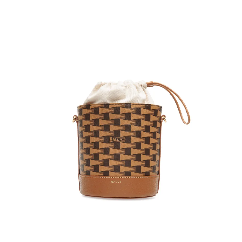 【BALLY】官方直送  BALLY PENNANT 經典印花沙漠棕水桶 斜背包
