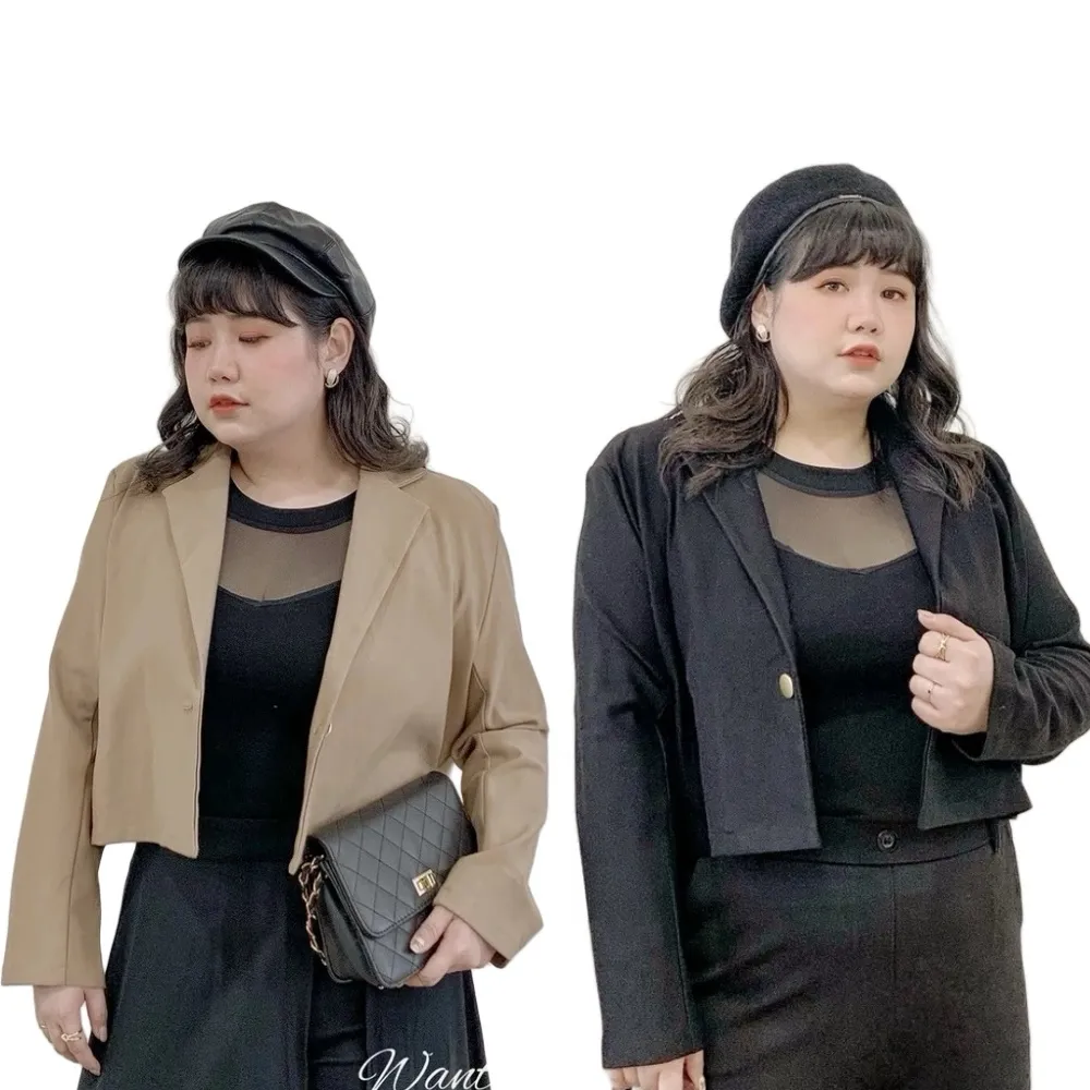 【Want-Meow】90公斤可穿 修身短版金釦西裝外套 中大尺碼 大碼 大尺碼西裝外套(大碼/大尺碼/加大碼)