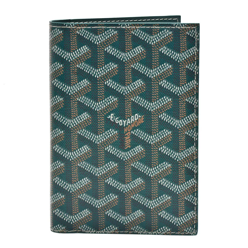 【GOYARD 高雅德】經典防水帆布LOGO小牛皮護照夾(綠色AMALOUIS-K18-GREEN)