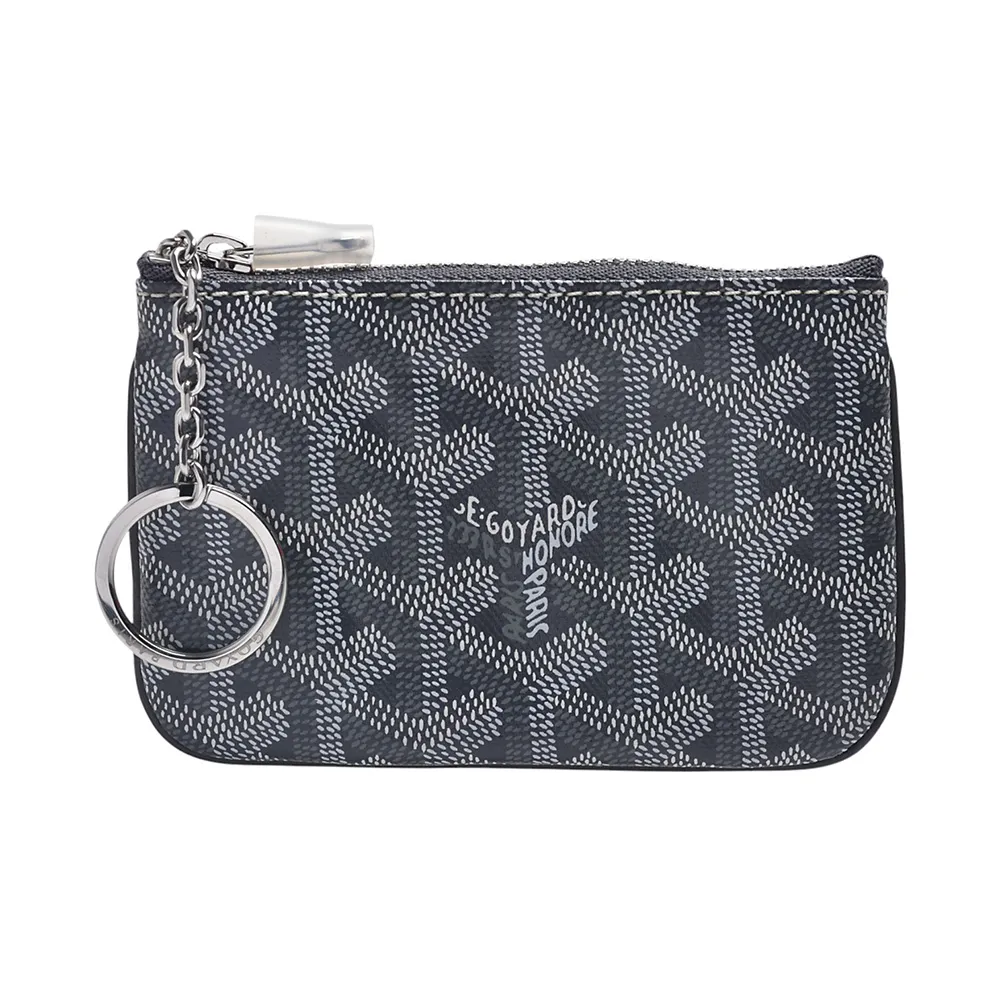 【GOYARD 高雅德】經典Senat NANO手工帆布牛皮飾邊拉鍊鑰匙/零錢包(灰色SENAT2MINTY51CL58P-GREY)