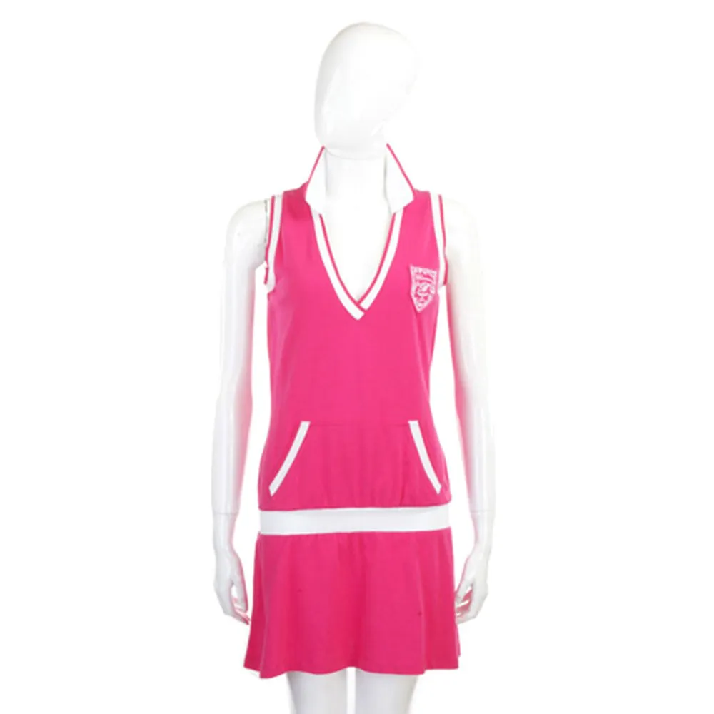 【Blumarine 布魯瑪琳】桃粉色滾邊設計無袖連身裙 洋裝(義大利精品 Jisoo私服品牌)