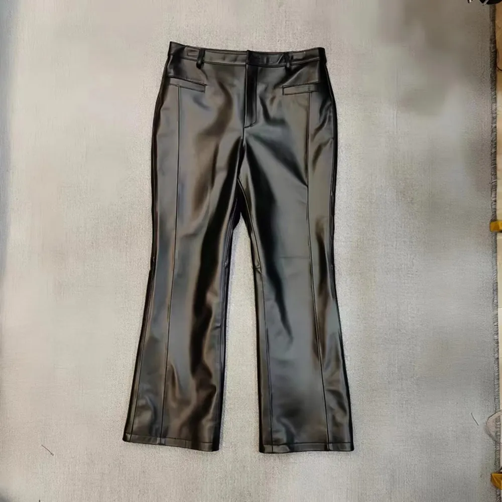 【巴黎精品】現貨+預購 真皮長褲休閒褲(真皮時尚喇叭褲女褲子a1iv37)