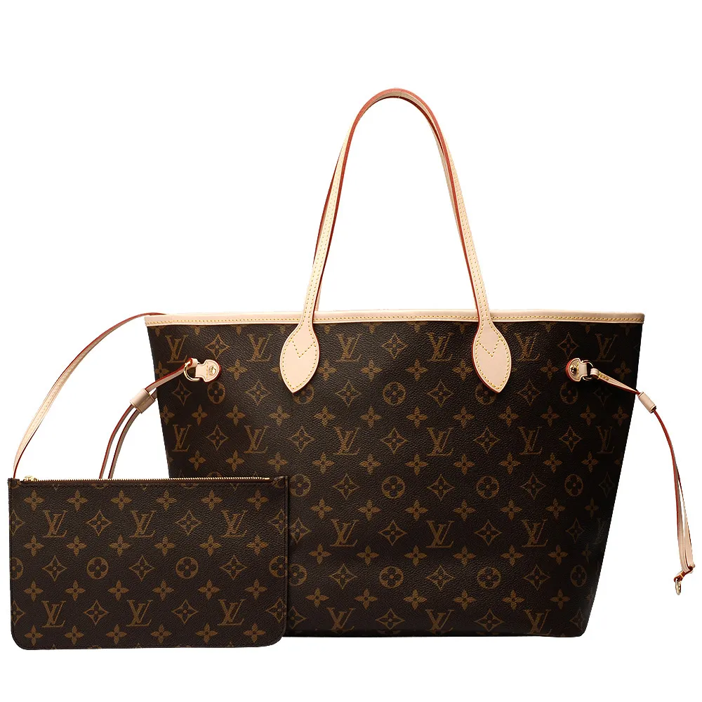 【Louis Vuitton 路易威登】M46978 經典 Monogram花紋 Neverfull GM子母包(大-米色)