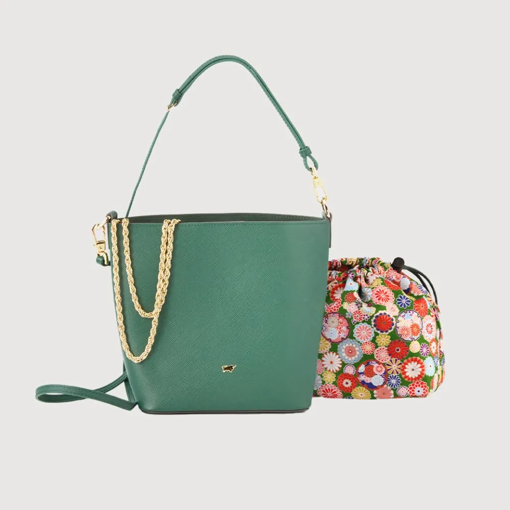 【BRAUN BUFFEL 德國小金牛】莎蔻拉-A 水桶包-孔雀石綠(BF857-30-MC) 女包送禮推薦