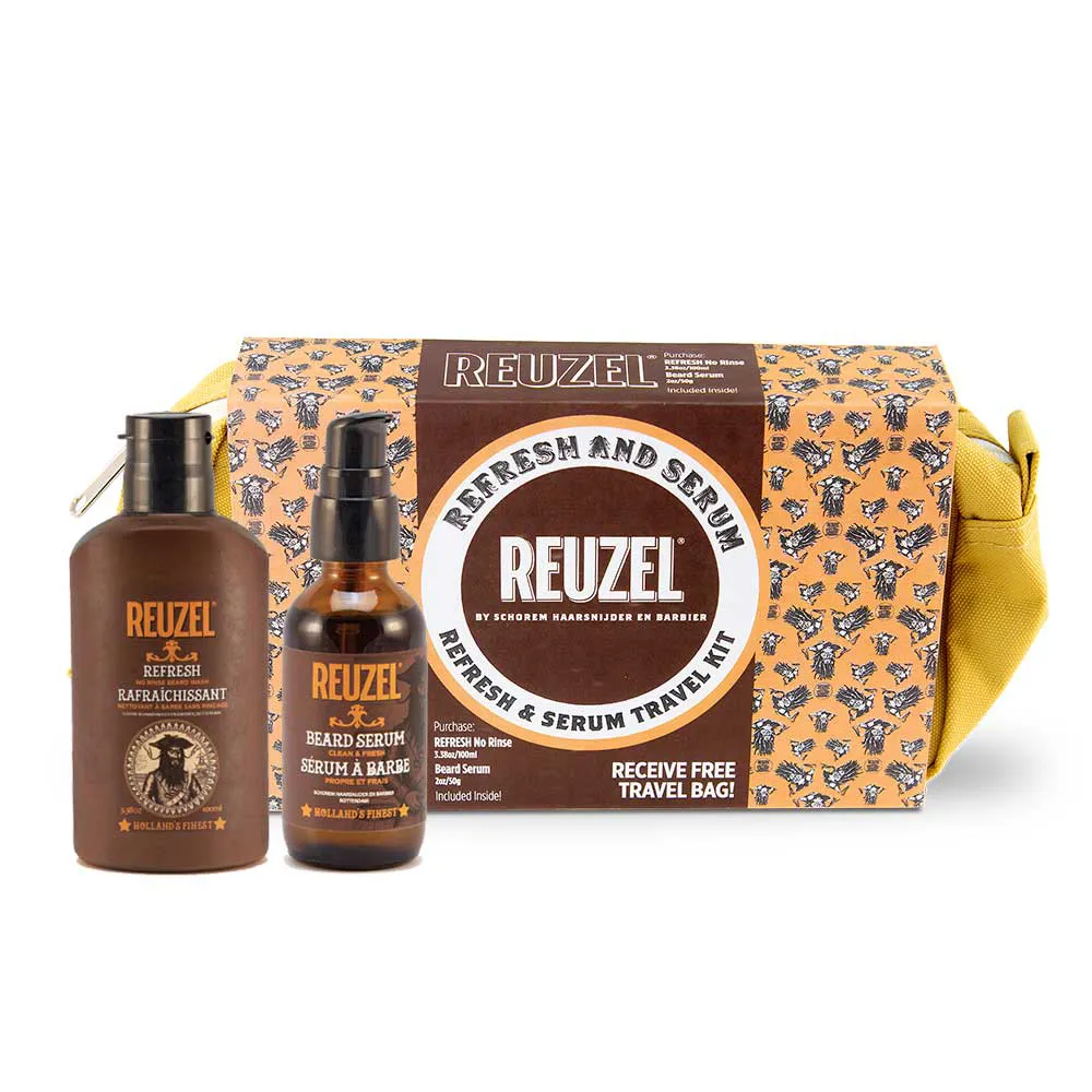 【REUZEL】專業育髮賦活精華經典紳士盥洗包組(免沖保濕潔淨鬍鬚泡沬 100ml+鬍鬚毛髮滋養賦活精華 50g)