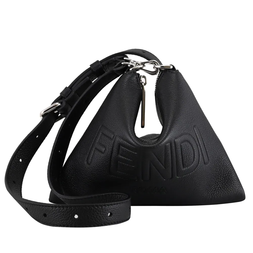 【FENDI 芬迪】FF Afte 經典LOGO壓印荔枝牛皮秀包斜背包(黑)