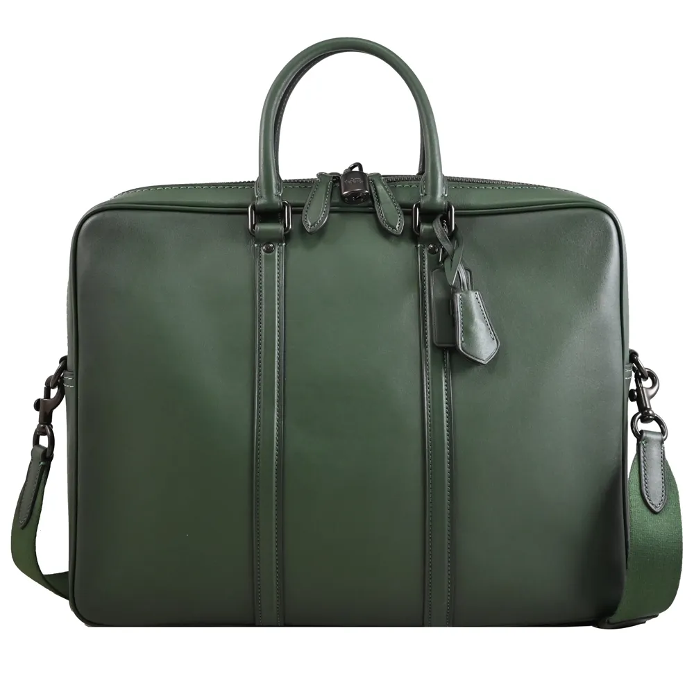 【COACH】METROPOLITAN 簡約全皮革附鎖釦商務包公事包(深綠)