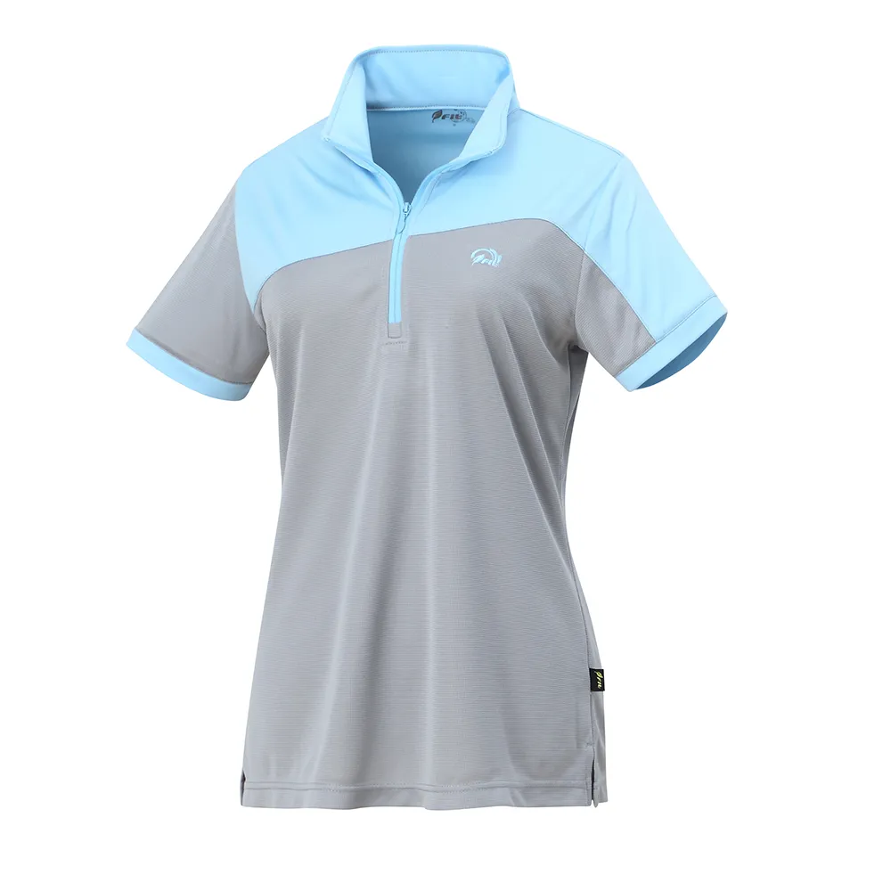 【Fit 維特】女-吸排透氣短袖立領上衣-時尚灰 JS2103-73(透氣合身/短袖上衣/運動/休閒/戶外登山)