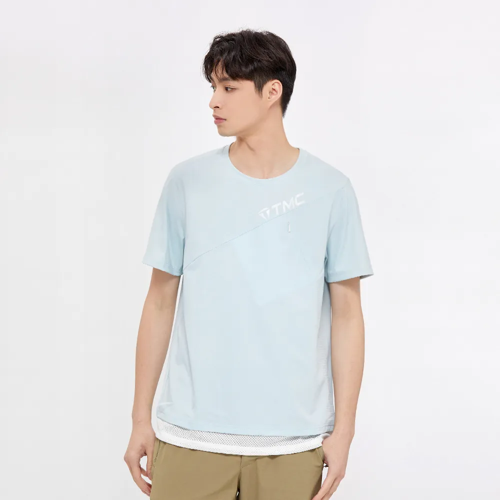 【Hang Ten】男裝-恆溫多功能-四面彈吸濕快乾隱藏口袋短袖T恤(淺藍)