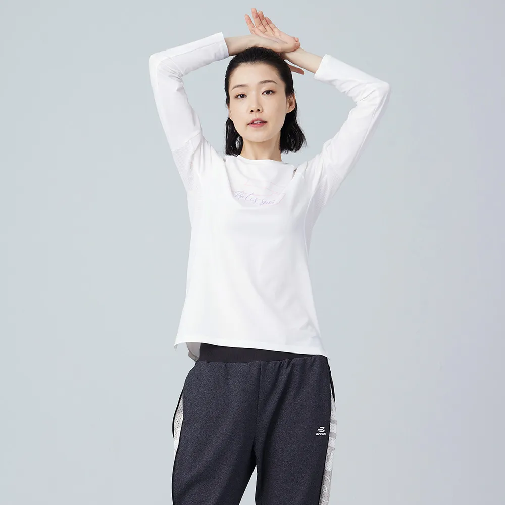 【BATIS 巴帝斯】運動速乾LOGO長袖上衣 - 女 - 二色(吸濕排汗、高彈力)