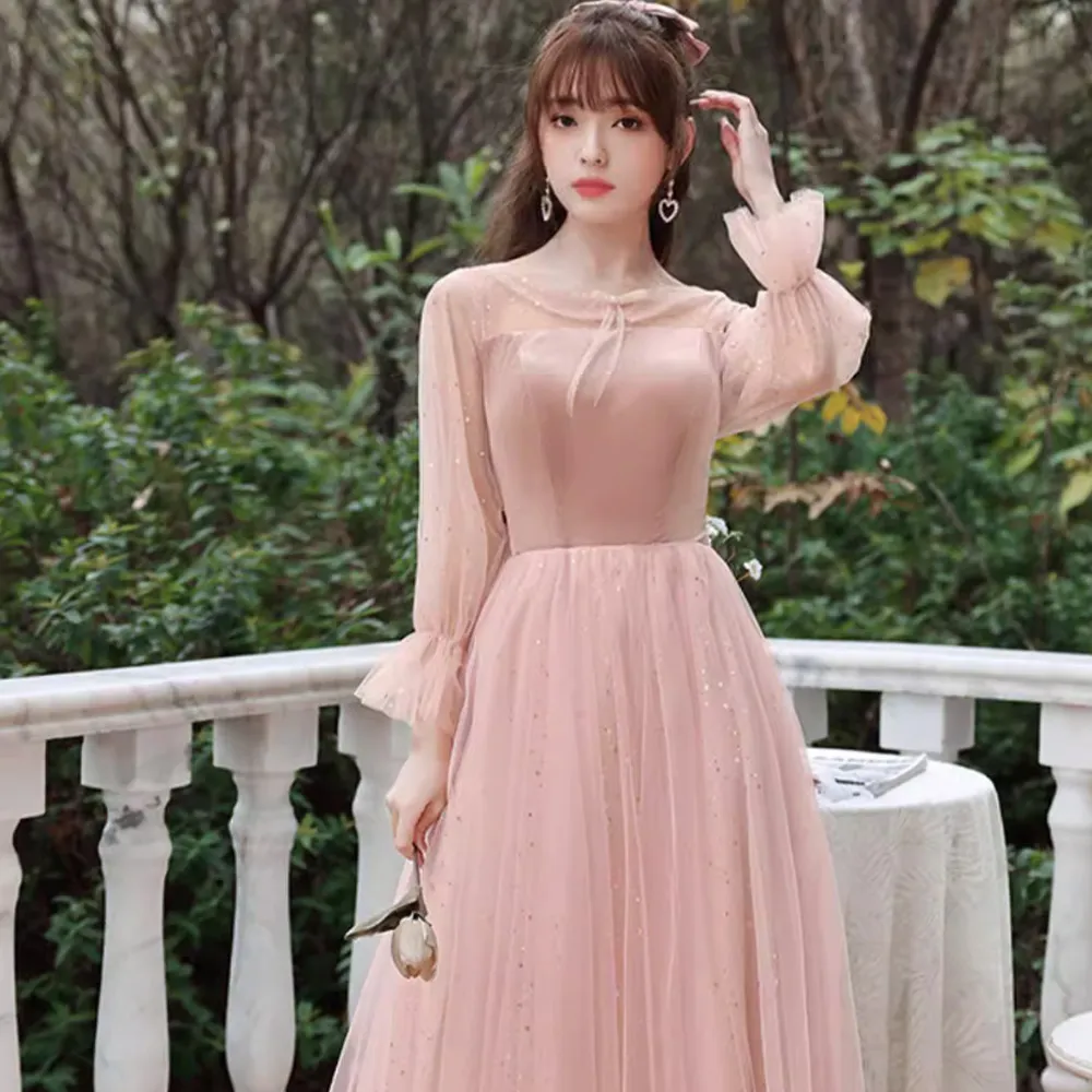 【MintAriel】晚宴婚禮派對晚會尾牙婚紗拍攝星空晚禮服/鋼琴表演/洋裝-霧粉(多層紗裙)
