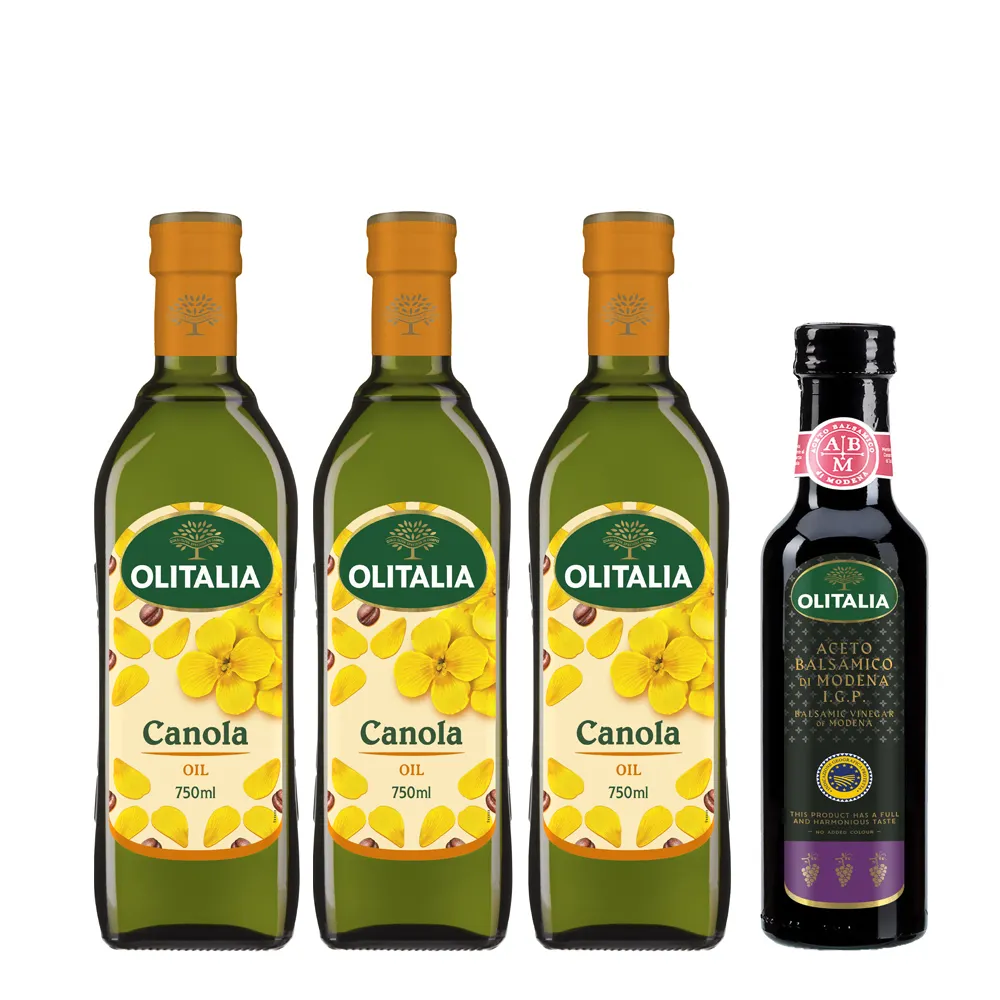 【Olitalia奧利塔】頂級芥花油750mlx3瓶(+摩典那巴薩米可醋250mlx1瓶)