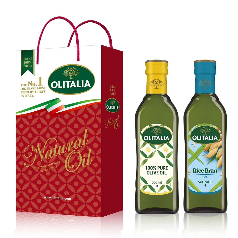 【Olitalia 奧利塔】純橄欖油+玄米油禮盒組(500mlx2瓶)