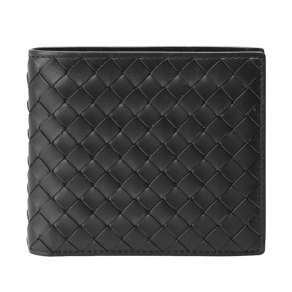 【BOTTEGA VENETA 寶緹嘉】經典編織小羊皮零錢袋摺疊短夾(黑193642-V4651-1000)