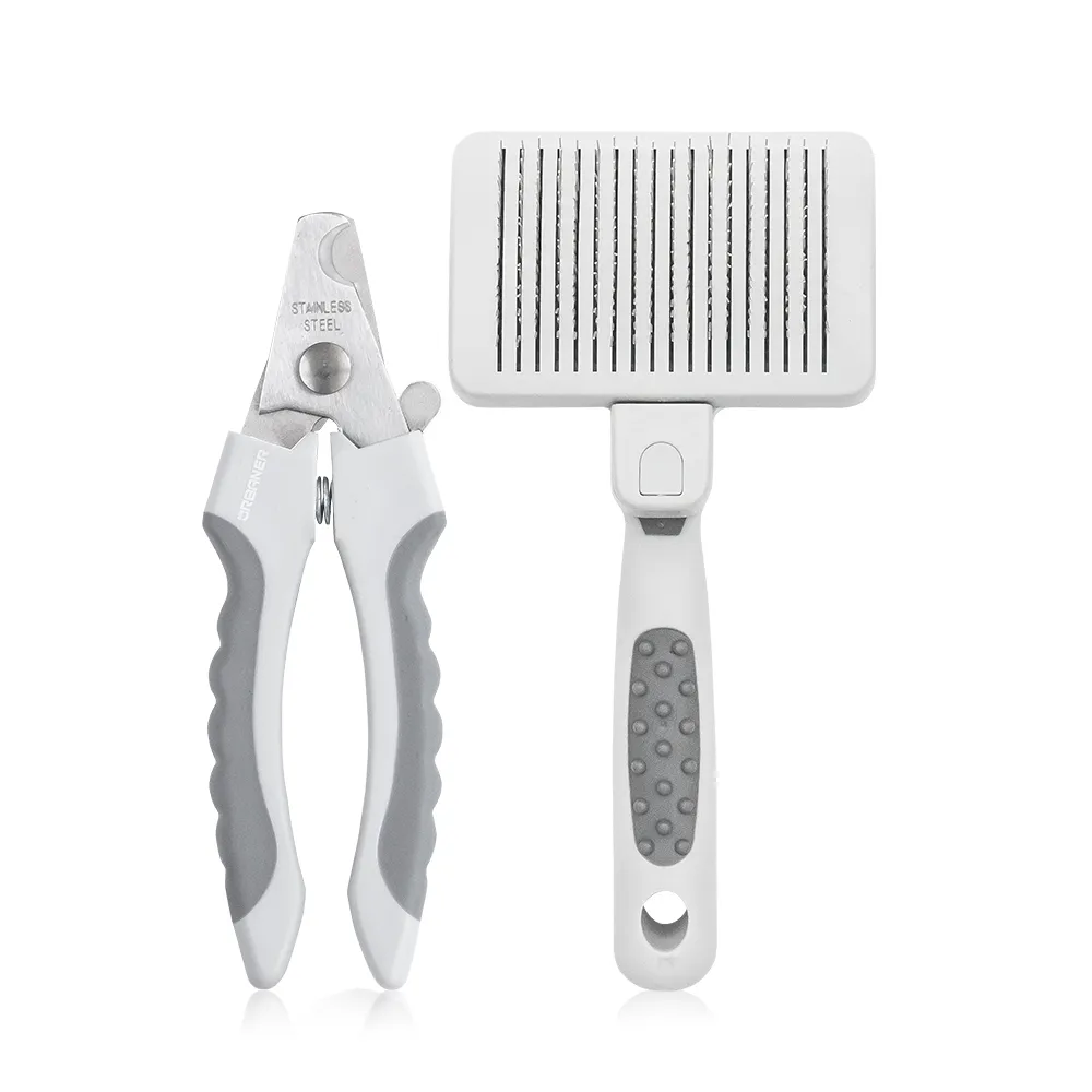 【URBANER 奧本】寵物伸縮清毛針梳(小)CT-31+安全指甲剪CT-21(寵物針梳/寵物梳子/指甲剪)