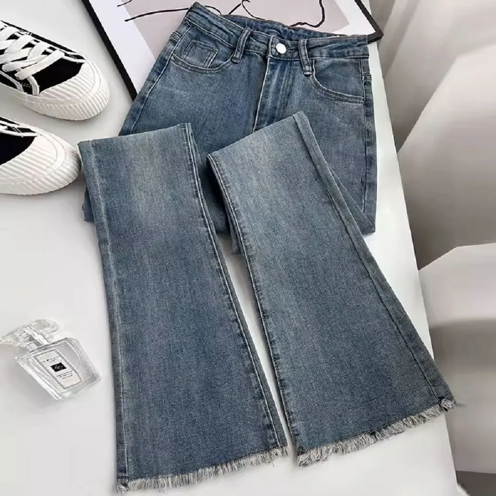 【LANNI 藍尼】★復古流蘇中高腰喇叭褲(女裝/長褲/休閒褲/喇叭褲/單寧)