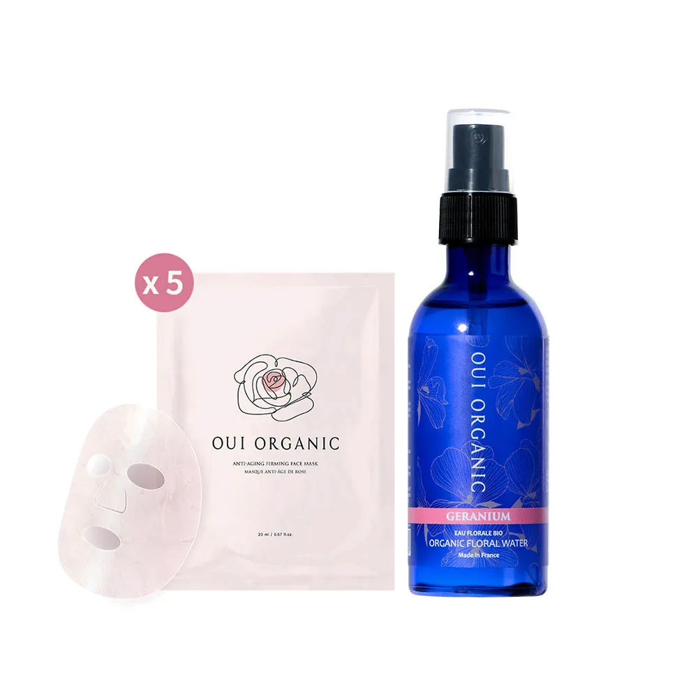 【WeOrganic 唯有機】玫瑰天竺葵純露精華水膜組(玫瑰天竺葵純露花水100ml+玫瑰精萃煥顏保濕面膜*5片)