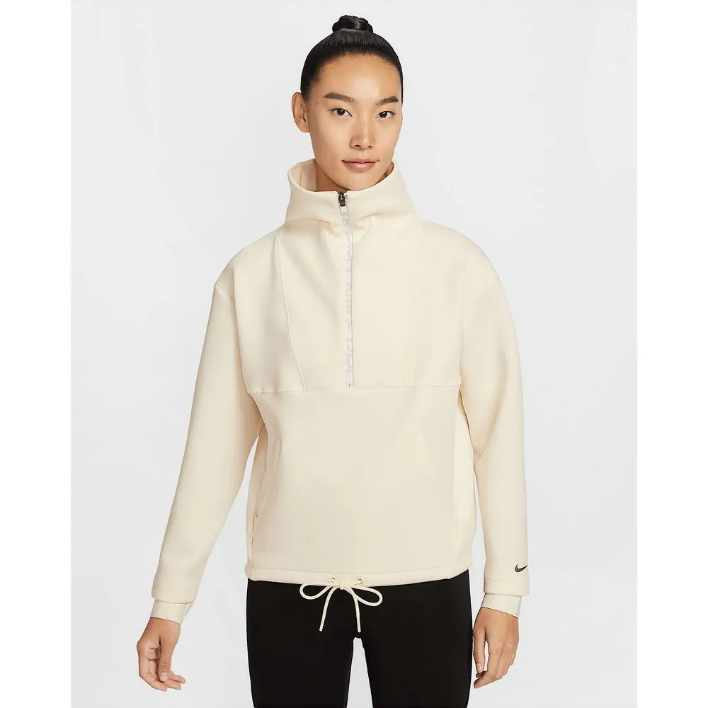 【NIKE 耐吉】半開襟上衣 女 AS W NP FLC CROP HZ GCEL 運動 休閒 速乾 寬鬆 米白 (IQ3947110)